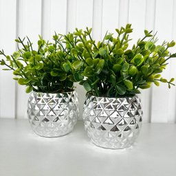 Dupla Vaso Cachepot Prata em Alto Relevo 3d Decoração Casa - 2