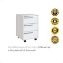Ver imagem 2 de Gaveteiro para Escritório 3 Gavetas e Rodízio B26 Emovell:branco