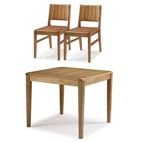 Conjunto Salvador Mesa Jantar 90cm Tampo Madeira + 2 Cadeiras Assento Madeira - 60510