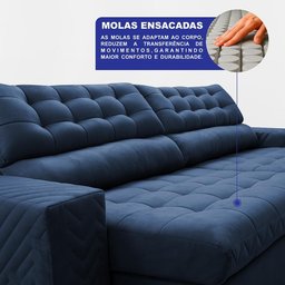 Sofá Retrátil e Reclinável 2,30m Molas Ensacadas Max Spring Velusoft Azul Cama Inbox - 4