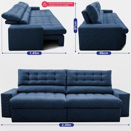 Sofá Retrátil e Reclinável 2,30m Molas Ensacadas Max Spring Velusoft Azul Cama Inbox - 3