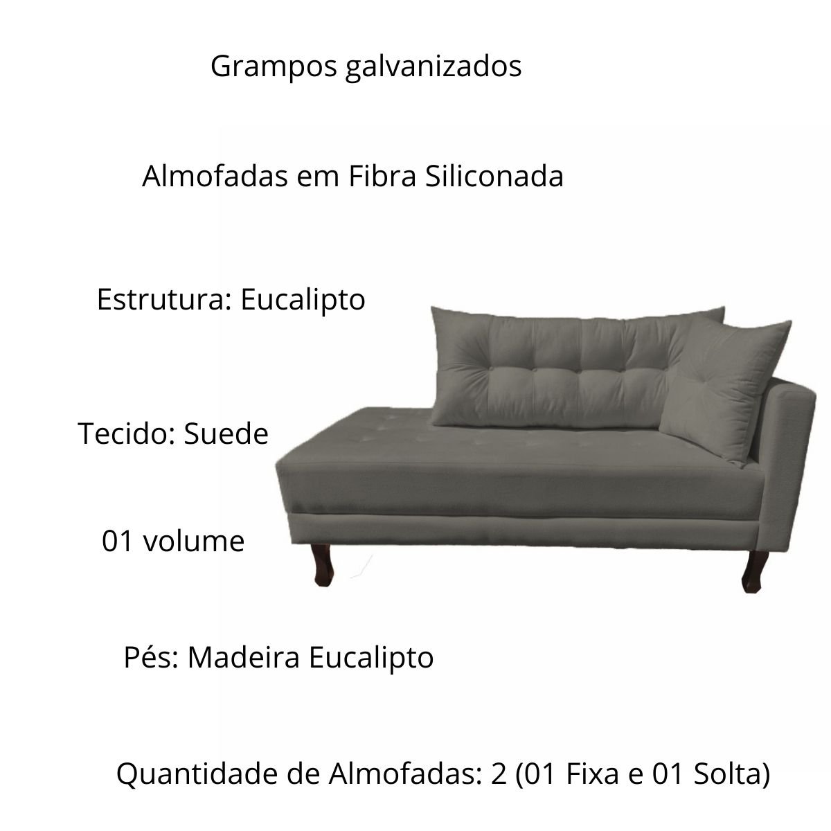 Divã Recamier Psicologia Troya 180 Cm Suede Cinza - Fm - 3