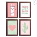 Ver imagem 1 de Kit com 4 Quadros Decorativos Infantil Lhama Cacto Coração:tabaco