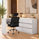 Ver imagem 1 de Conjunto Escritório com Mesa em L 6 Gavetas e Cadeira Giratória Multimóveis MCR6116 Branco/Preto