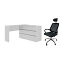 Ver mais imagens de Conjunto Escritório com Mesa em L 6 Gavetas e Cadeira Giratória Multimóveis MCR6116 Branco/Preto