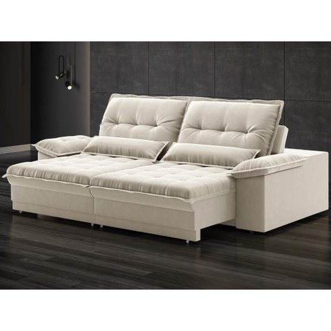 Sofá Bergamo 2,90m Retrátil e Reclinável Veludocristal Areia - Netsofas
