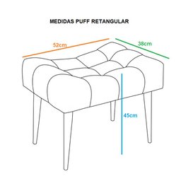 Puff banqueta retangular bege pé palito com detalhe em costura - 2