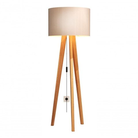 Luminária de Chão Abajur com Cúpula e Pés de Madeira Mobigu Off White
