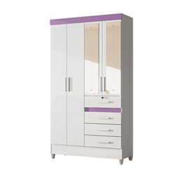 Guarda-Roupa Solteiro 4 Portas 4 Gavetas e 1 com Chave 2 Espelhos e Pés Sobral - 5