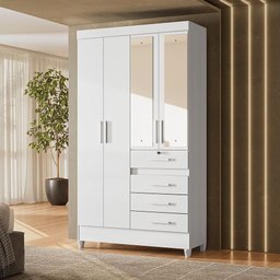 Guarda-Roupa Solteiro 4 Portas 4 Gavetas e 1 com Chave 2 Espelhos e Pés Sobral - 2