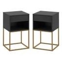 Ver imagem 5 de Kit 02 Mesas de Cabeceira Industrial Pé de Aço 1 Gaveta 1 Nicho - Preto/pé Dourado - Lh Móveis