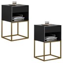 Ver imagem 1 de Kit 02 Mesas de Cabeceira Industrial Pé de Aço 1 Gaveta 1 Nicho - Preto/pé Dourado - Lh Móveis