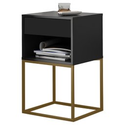 Kit 02 Mesas de Cabeceira Industrial Pé de Aço 1 Gaveta 1 Nicho - Preto/pé Dourado - Lh Móveis - 8
