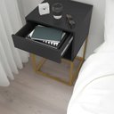 Ver imagem 2 de Kit 02 Mesas de Cabeceira Industrial Pé de Aço 1 Gaveta 1 Nicho - Preto/pé Dourado - Lh Móveis