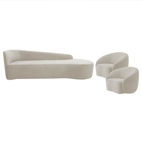 Kit Divã Recamier Orgânico França 180cm Lado Direito e 2 Poltronas Amore Linho