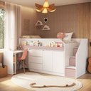 Ver imagem 1 de Cama Infantil Estação 4 Portas 4 Gavetas com Escrivaninha Branco/Rosa - Completa Móveis
