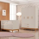 Ver imagem 2 de Jogo de Quarto Infantil Flip Guarda Roupa 4 Portas e Berço Americano Areia Fosco - Reller Móveis