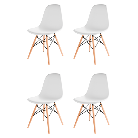 Kit com 4 Cadeiras Eames Pés de Madeira Branca