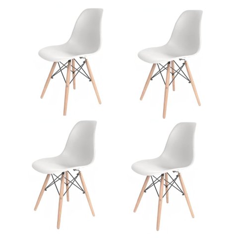 Kit com 4 Cadeiras Eames Pés de Madeira Branca