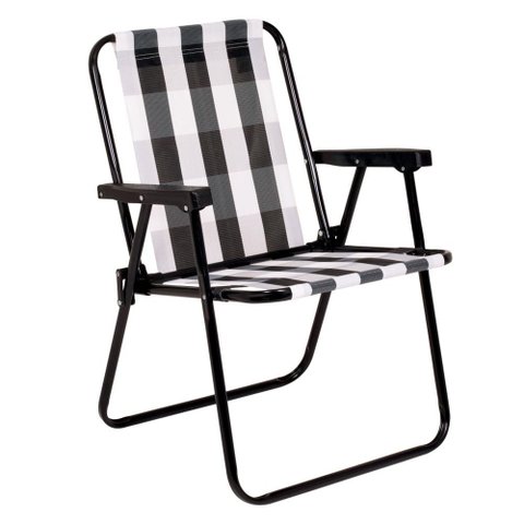 Cadeira de Praia Aço Xadrez Retro Preta Mor