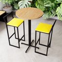 Ver imagem 1 de Conjunto Mesa Alta Bar Bistrô Redonda Pinus 2 Banquetas Estofado Industrial Don Castro