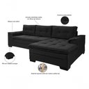Ver imagem 3 de Sofá Viena Chaise Suede Fixo Pés Madeira Living Confortável Império Preto 381