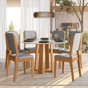Ver imagem 2 de Mesa de Jantar 4 Lugares Redonda 117cm Tampo Mdf com Vidro Belly N01 Ypê Off White - Lyam Decor