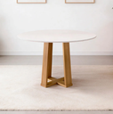 Ver imagem 1 de Mesa de Jantar 4 Lugares Redonda 117cm Tampo MDF com Vidro Belly N01 Ypê Off White - Lyam Decor