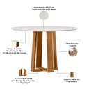 Ver imagem 3 de Mesa de Jantar 4 Lugares Redonda 117cm Tampo Mdf com Vidro Belly N01 Ypê Off White - Lyam Decor