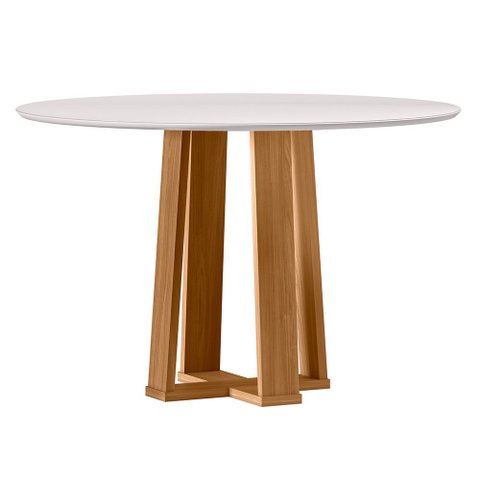 Mesa de Jantar 4 Lugares Redonda 117cm Tampo Mdf com Vidro Belly N01 Ypê Off White - Lyam Decor