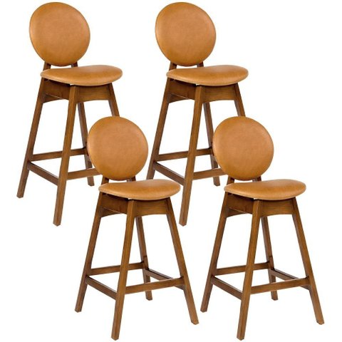 Kit 04 Banquetas Alta para Cozinha Bar Estofada Rattan Ibis L02 Couríssimo Whisky - Lyam Decor