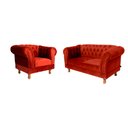Ver imagem 1 de Conjunto Sofá Namoradeira Chesterfield Capitone Suede Vermelho Decorativa / Sala, Tv, Estar, Recepçã
