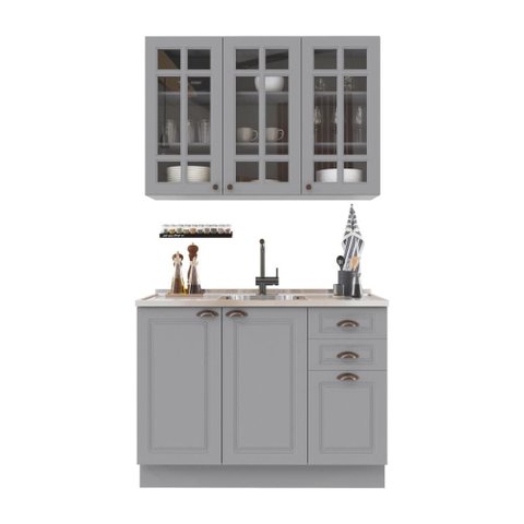 Armário de Cozinha Modulada Compacta Fidelitá Nara 100% MDF 2 Peças 120cm 6 Portas 2 Gavetas sem
