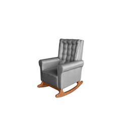 Poltrona Amamentação Aquila Luxo Balanço com Puff Linho Grafite com Capitonê - Ideal Móveis - 3