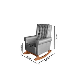 Poltrona Amamentação Aquila Luxo Balanço com Puff Linho Grafite com Capitonê - Ideal Móveis - 4