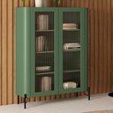 Ver imagem 1 de Cristaleira com 2 Portas 98,5cm Vidro Canelado Pés em Metal Cor:musgo com Preto