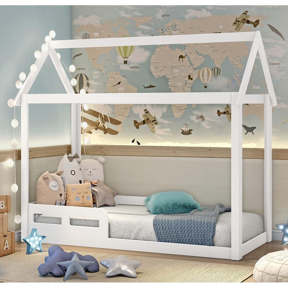 Cama Casinha Montessoriano Infantil Analu Branco Fosco Carolina Baby