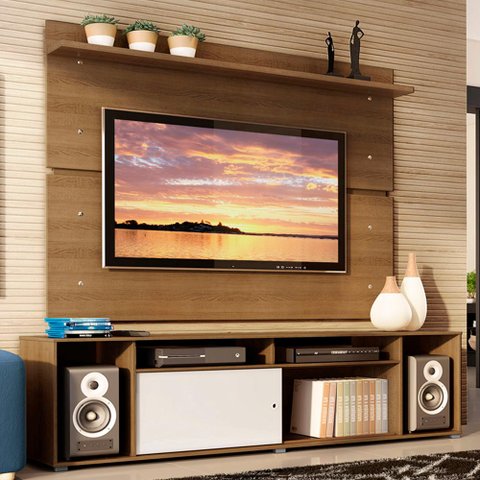 Rack Madesa Cancun e Painel para Tv até 65 Polegadas - Rustic/rustic/branco
