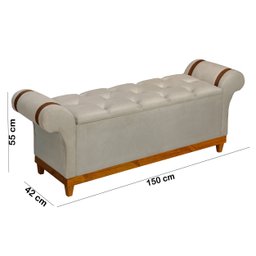 Recamier Baú Decorativo Atenas 1,50m Premium Sofá para Cama Casal Estilo Estofado Cor Bege - 6