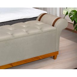 Recamier Baú Decorativo Atenas 1,50m Premium Sofá para Cama Casal Estilo Estofado Cor Bege - 3
