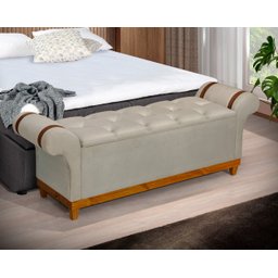 Recamier Baú Decorativo Atenas 1,50m Premium Sofá para Cama Casal Estilo Estofado Cor Bege - 2