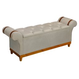 Recamier Baú Decorativo Atenas 1,50m Premium Sofá para Cama Casal Estilo Estofado Cor Bege - 1