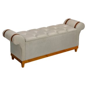 Recamier Baú Decorativo Atenas 1,50m Premium Sofá para Cama Casal Estilo Estofado Cor Bege