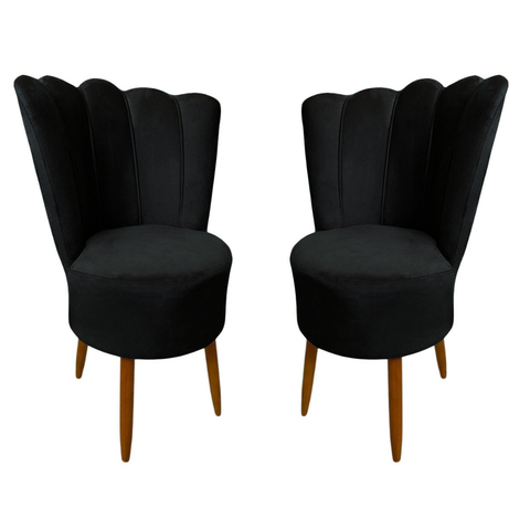 Kit 2 Cadeiras Decorativa Pétala Veludo Premium Pés Retrô Palito Sala e Quarto Preto