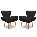 Ver imagem 2 de Kit 2 Poltrona Emilia +puff Redondo Decorativo:preto