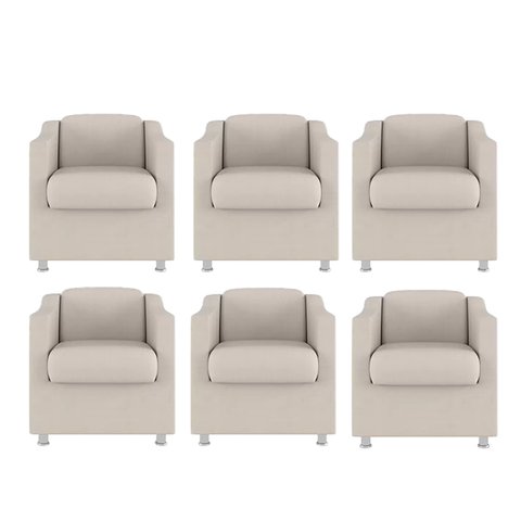 Kit 6 Poltronas Decorativa Recepçao Hospital Clinica Bia Matérial Sintético Bege - Twdecora