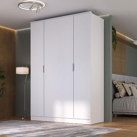 Guarda Roupa Solteiro 1,60m C/ 4 Portas 2 Gavetas 100% Mdf Cor:branco