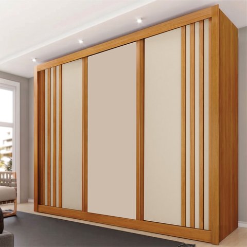 Guarda-Roupa 3 Portas Portas Ripadas Milano MDF Marrom/Cinamomo/Off White