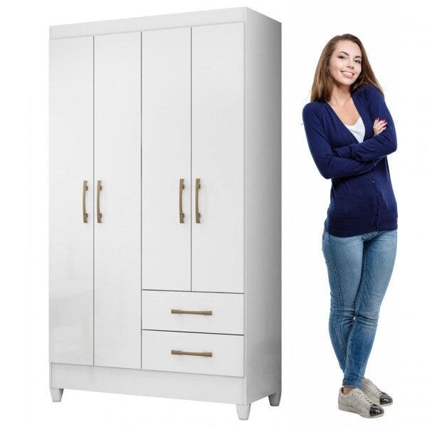 Guarda-Roupa Solteiro 4 Portas 2 Gavetas Chile Moval em MDP Branco