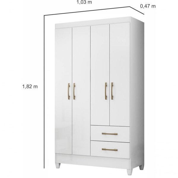 Guarda-Roupa Solteiro 4 Portas 2 Gavetas Chile Moval em MDP Branco